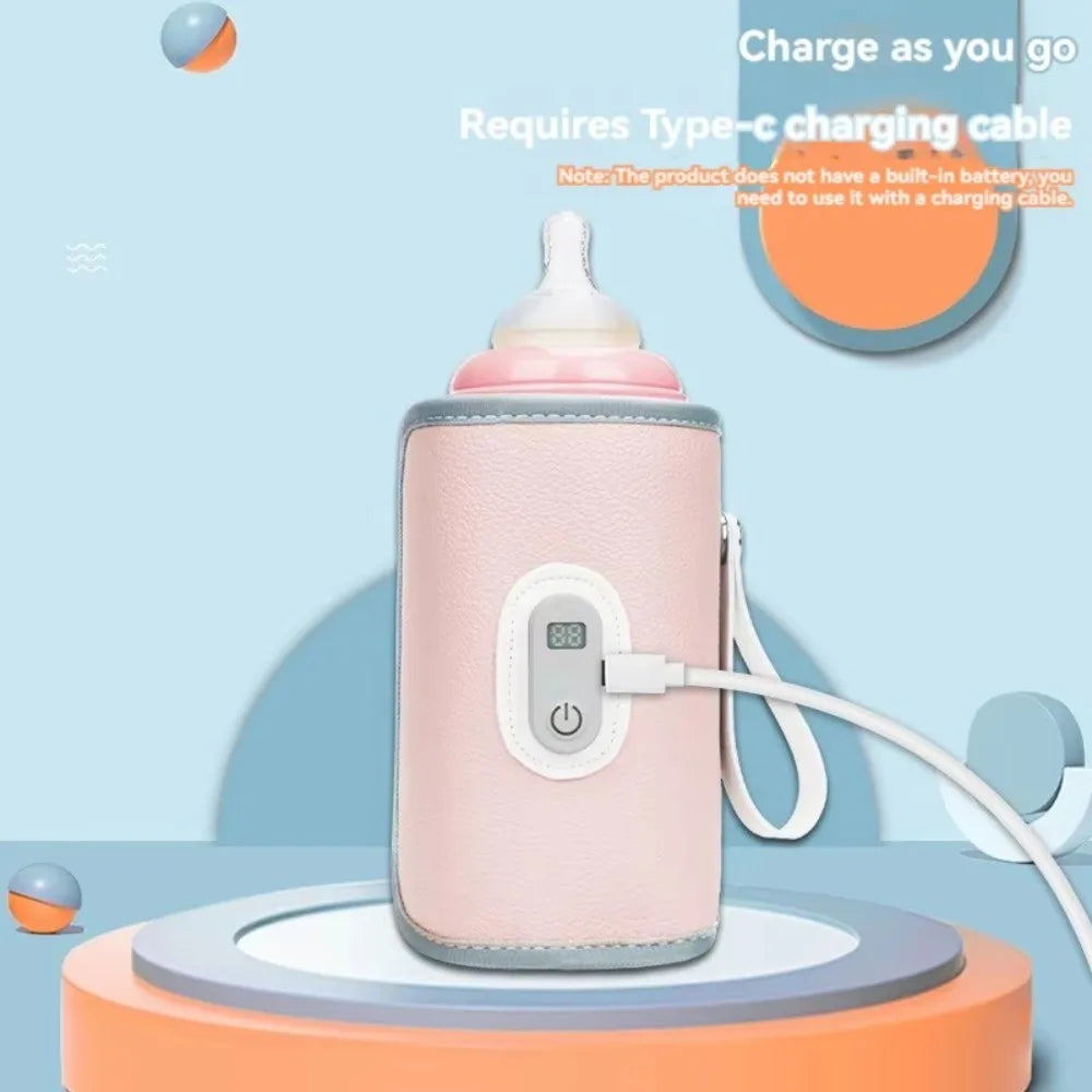 Digital Baby Bottle Warmer Type-C LED Display Milk Bottle Insulation Cover Heating 5 Levels Bottle Thermal Heater Infants