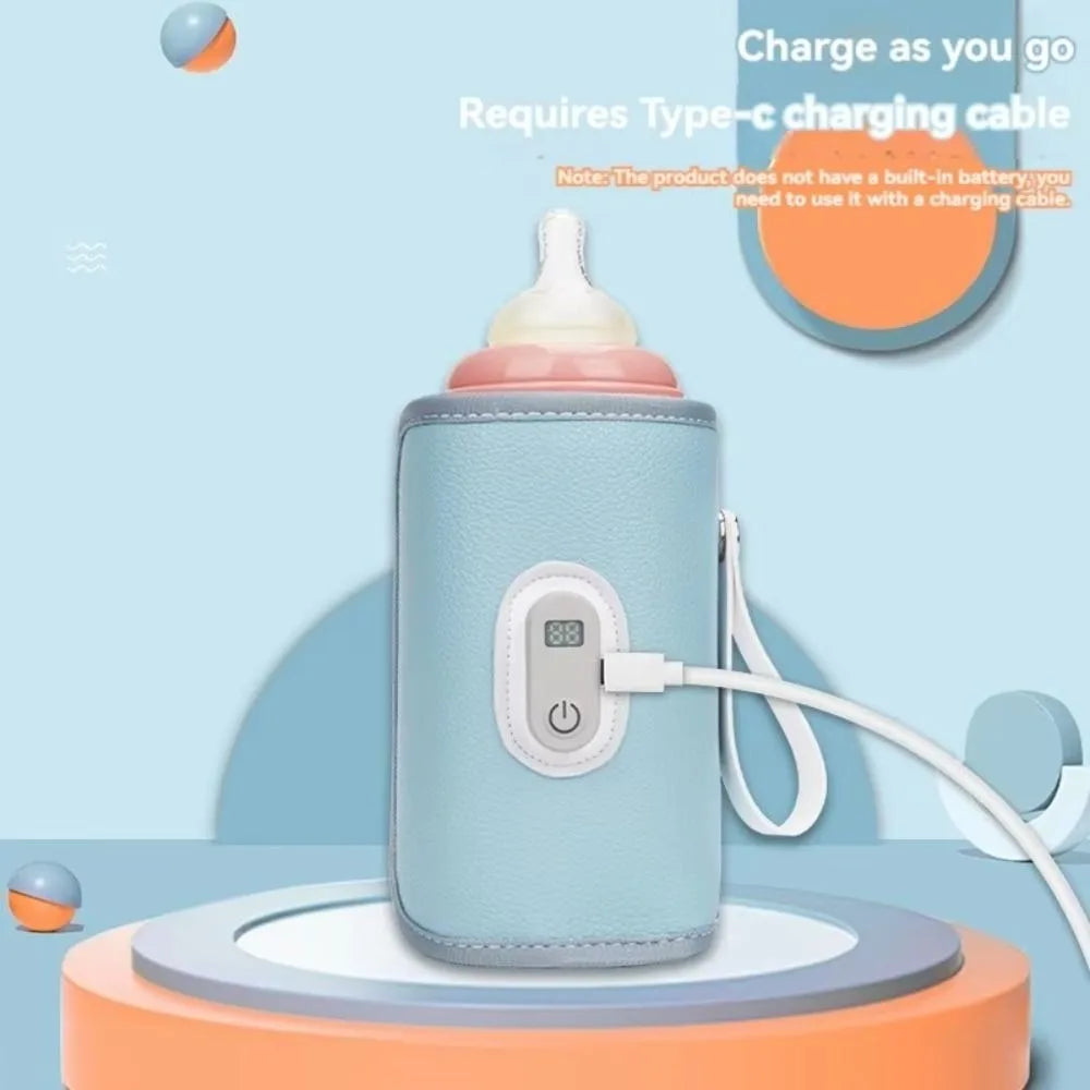 Digital Baby Bottle Warmer Type-C LED Display Milk Bottle Insulation Cover Heating 5 Levels Bottle Thermal Heater Infants